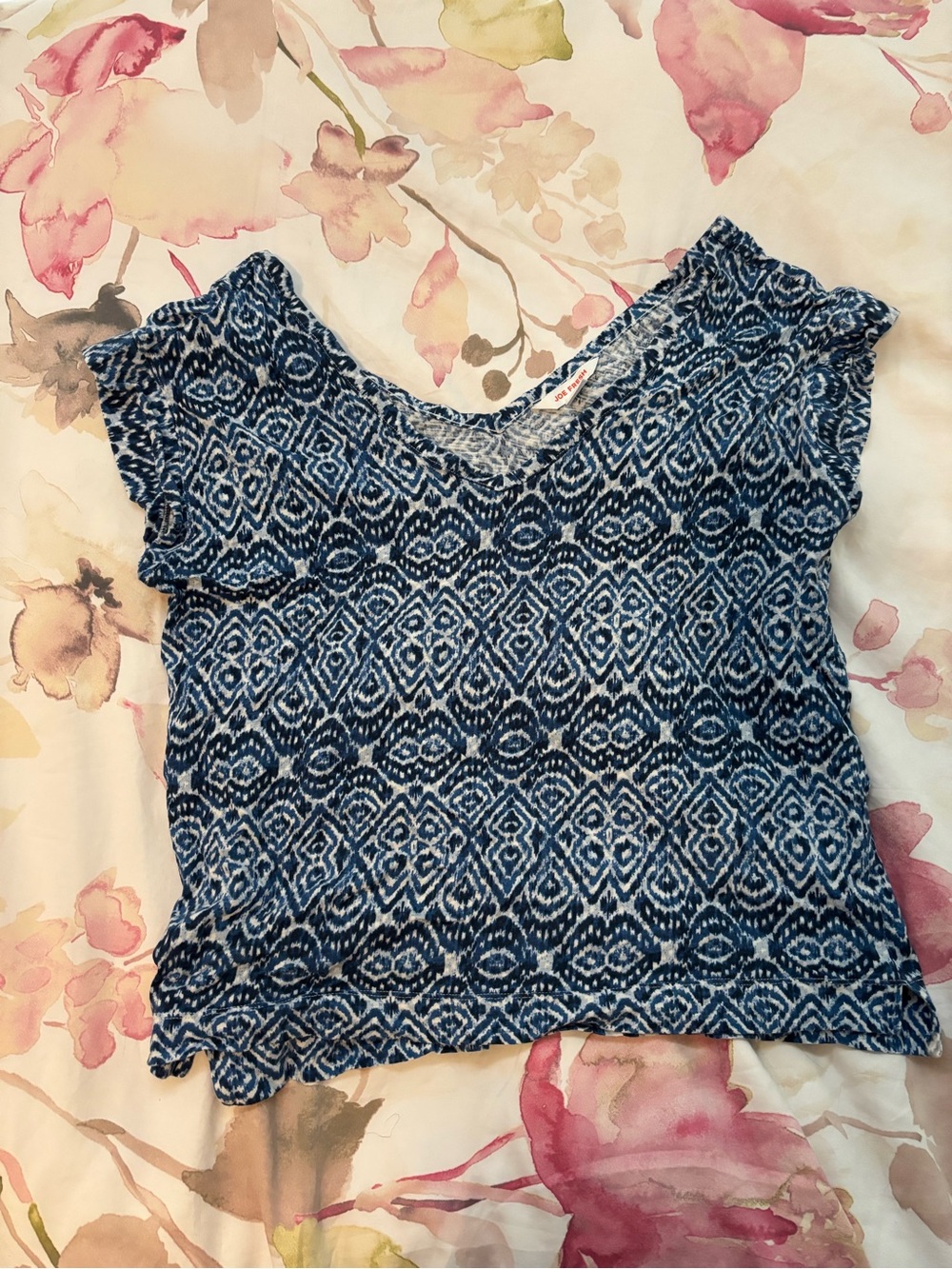 Joe Fresh Blue Patterned Knit Crop Top